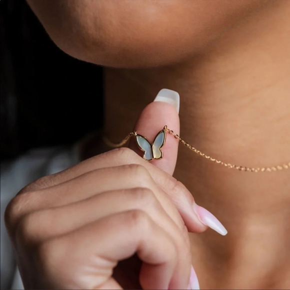 Gold Plated MOP Butterfly Dainty Necklace - Picture 3 of 16